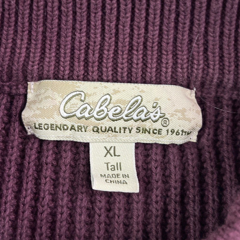 Cabelas Sweater Mens XL Tall Red Burgundy Henley Heavy Cotton Ribbed Fisherman - Picture 6 of 13